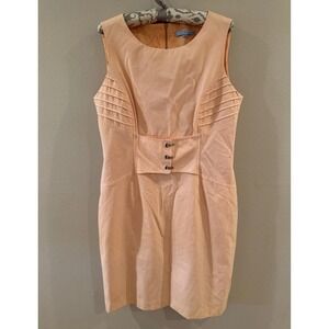 Antonio Melani Orange Stripe Sleeveless Sheath Dress Size 12 Pleated Waist Zip